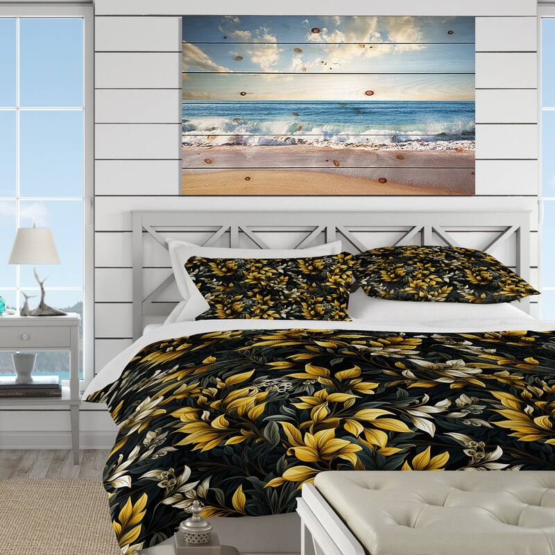 Designart "Yellow And Blue Tropical Plants Pattern III" Yellow Floral